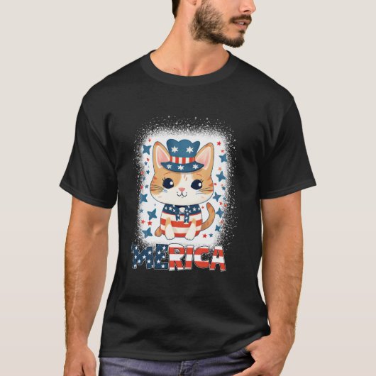 メオウィカ愛国猫 7月4日 メリカ花火 Tシャツ (正面)
