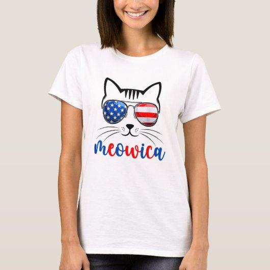 メオウィカ 猫 子猫 アメリカ国旗 サングラス 愛国 Tシャツ (正面)