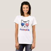 メオウィカ 猫 子猫 アメリカ国旗 サングラス 愛国 Tシャツ (正面フル)