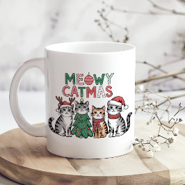 メオウィキャットマス かわいいクリスマスの猫 – おもしろいホリデー コーヒーマグカップ