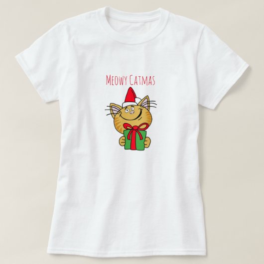 メオウィクリスマスキャット女性基本Tシャツ Tシャツ (デザイン正面)