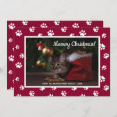 メオウィクリスマス!かわいい白い前足で猫の写真をプリント シーズンカード (正面/裏面)