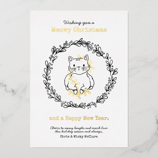 メオウィーのクリスマスキャットが光に絡まり 箔シーズンカード (正面)