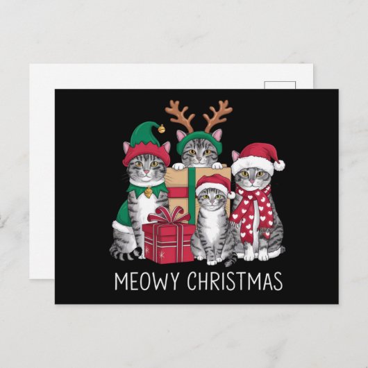 メオウィーのクリスマス猫クリスマスおもしろい猫好き シーズンポストカード (正面/裏面)
