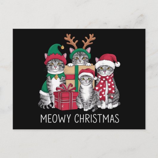 メオウィーのクリスマス猫クリスマスおもしろい猫好き シーズンポストカード (正面)