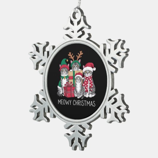 メオウィーのクリスマス猫クリスマスおもしろい猫好き スノーフレークピューターオーナメント (右)
