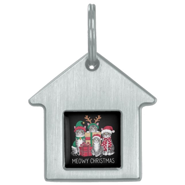 メオウィーのクリスマス猫クリスマスおもしろい猫好き ペットネームタグ (正面)