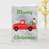 メオウィーカッコいいクリスマスかわいい猫 カード (黄色い花)