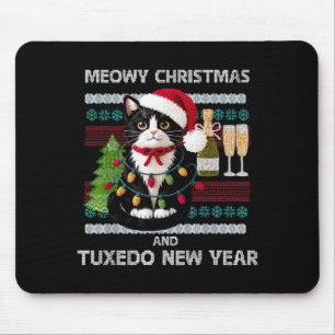 メオウィークリスマス おかしい タキシード猫 サンタ帽子 醜いスウェット マウスパッド