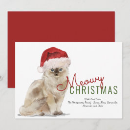 メオウィークリスマス かわいい猫サンタ帽子 モダンスクリプト シーズンカード