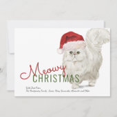 メオウィークリスマス かわいい 白いペルシャ猫 水彩画 シーズンカード (正面)