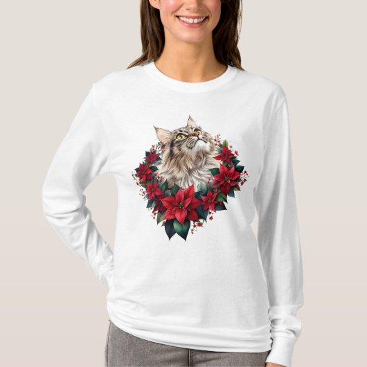 メオウィークリスマス メインクーン 猫 Tシャツ (正面)