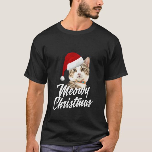 メオウィークリスマス - 猫と子猫のサンタクロース クリスマスギフトA Tシャツ (正面)