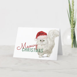 メオウィークリスマス 白いペルシャ猫 水彩画 シーズンカード