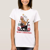 メオウィークリスマス 積み重ねた猫 愛好家 Tシャツ (正面)