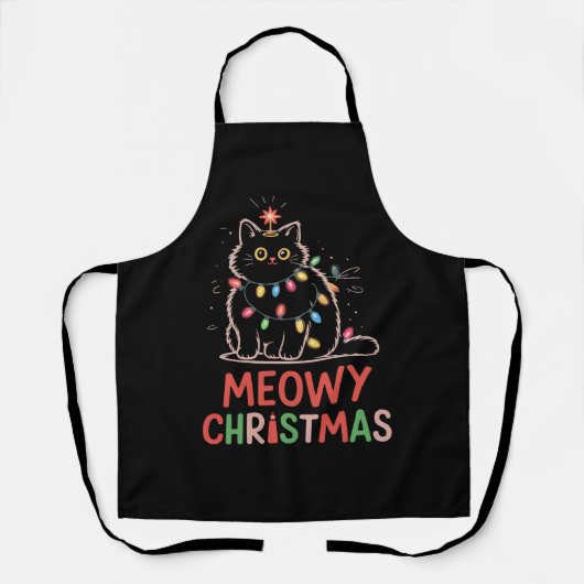 メオウィークリスマス Xmas ライト 黒猫 パジャマ エプロン (正面)