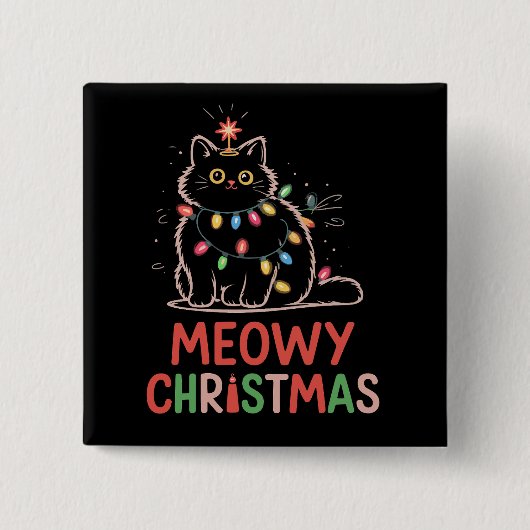 メオウィークリスマス Xmas ライト 黒猫 パジャマ 缶バッジ (正面)