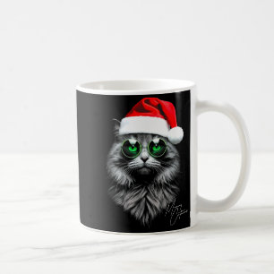 メオウィー・キャットマス おもしろ かっこいい クリスマス ネコ サンタ帽子 グラフィック コーヒーマグカップ