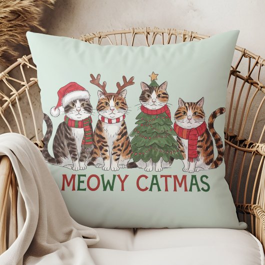 メオウィー・キャットマス 楽しいホリデーキャット - クリスマス デコレーション クッション