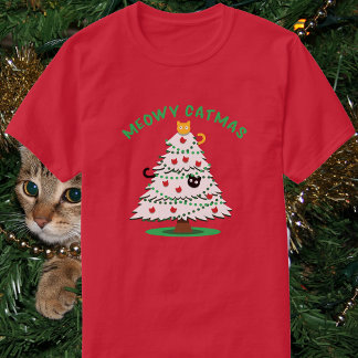 メオウィー・キャットマス | 面白いクリスマスツリーと猫 Tシャツ