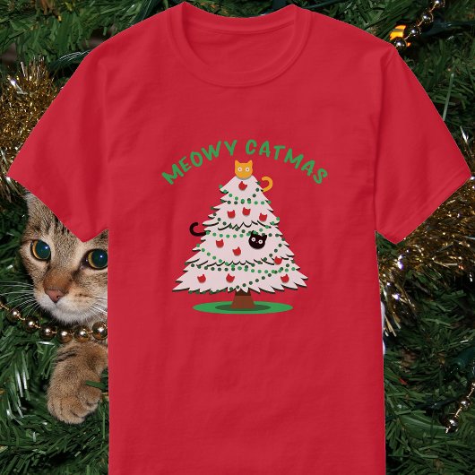 メオウィー・キャットマス | 面白いクリスマスツリーと猫 Tシャツ