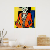 メオウクラシックザルトミュージシャンキャット抽象芸術絵画ズ ポスター (キッチン)