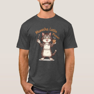 メオウチャ・ラテ・プリーズ ヒップスター・キャット・バリスタ カートゥーン f tシャツ