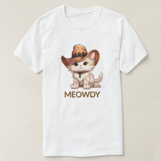 メオディおもしろいウエスタンカウボーイキャット Tシャツ (デザイン正面)