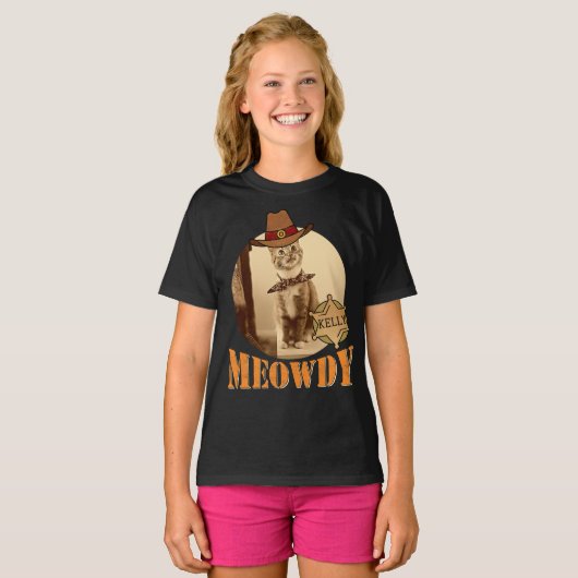 メオディテキサンキャットカウボーイシェリフパーソナライズされた Tシャツ (正面フル)