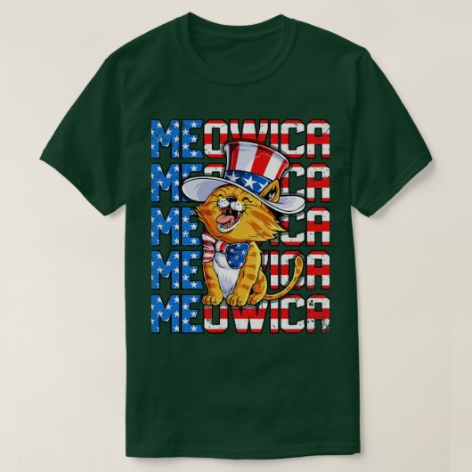 メオビカ7月4日メリカキャットアメリカ国旗の叔父 Tシャツ (デザイン正面)