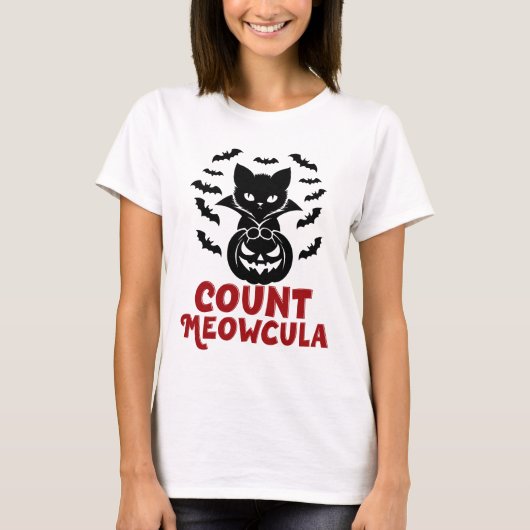 メオフキュラ伯爵不気味、黒猫 Tシャツ (正面)