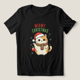 メオリークリスマス猫 - 祝祭のホリデーデザイン トライブレンドTシャツ