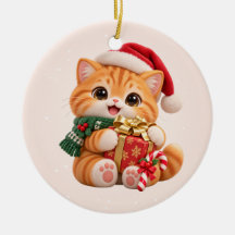メオリークリスマス かわいい子猫の陶器オーナメント
