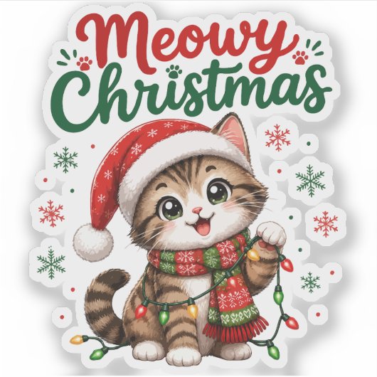 メオリークリスマス かわいい猫のホリデー シール (正面)