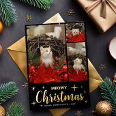 メオリークリスマス かわいい猫 フォトコラージュ ペット 子猫 箔シーズンカード
