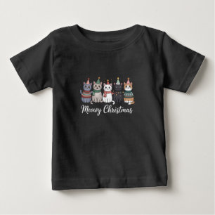 メオリークリスマス ハッピーキャットイヤー ネコ好き サンタ ベビーTシャツ