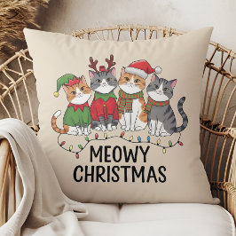メオリークリスマス 楽しい猫 - かわいいホリデー クッション