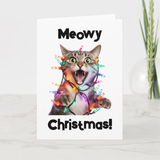 メオリークリスマス 猫の折りたたみグリーティングカード シーズンカード (正面)