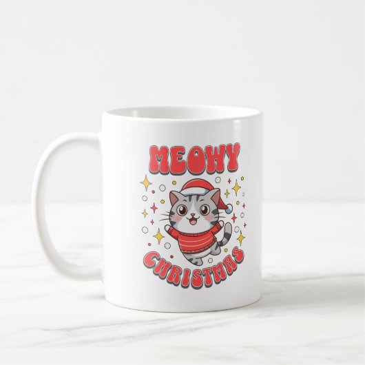 メオリークリスマス 猫 かわいい クリスマスのネコ 子猫 コーヒーマグカップ (左)