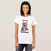 メオリークリスマス 猫 Tシャツ クリスマス 雑貨 おもしろTシャツ (正面フル)