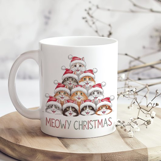 メオリークリスマス 面白い積み重ね猫 – かわいいホリデー コーヒーマグカップ
