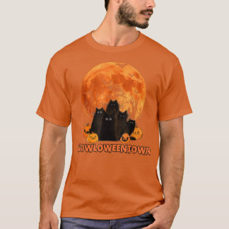 メオロウェンタウンおもしろいブラック猫好きハロウィーンコス Tシャツ