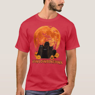 メオロウェンタウンおもしろいブラック猫好きハロウィーンコス Tシャツ