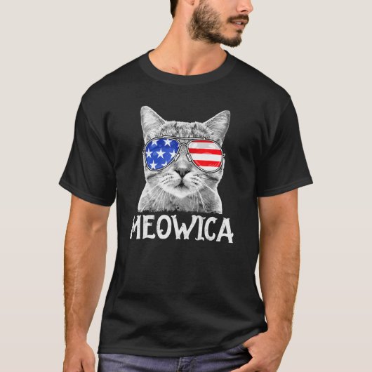 メオヴィカ7月第4日ネコMericaアメリカ国旗Kitten Tシャツ (正面)