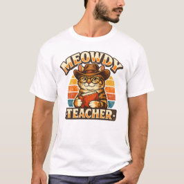 メオーディ先生 ビンテージ 猫 カウボーイ デザイン Tシャツ