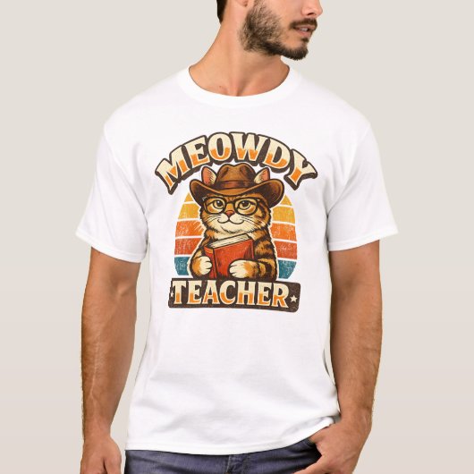 メオーディ先生 ビンテージ 猫 カウボーイ デザイン Tシャツ (正面)