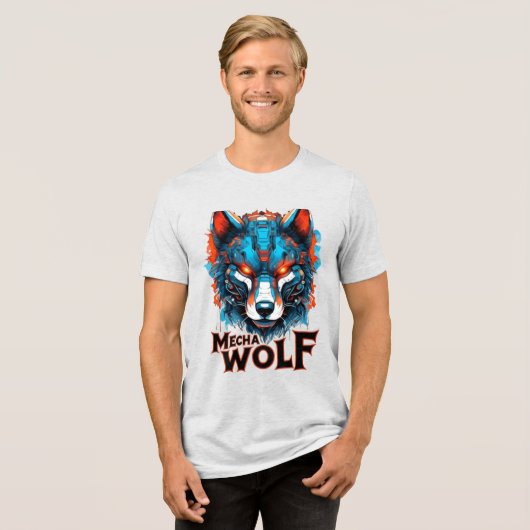 メカウルフヘッド - サイバーパンクの狼のデザイン トライブレンドTシャツ (正面全面)