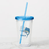 メカジキおもしろい漫画イラストレーション アクリルタンブラー (裏面)