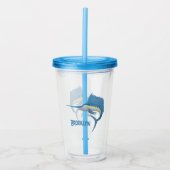 メカジキおもしろい漫画イラストレーション アクリルタンブラー (正面)