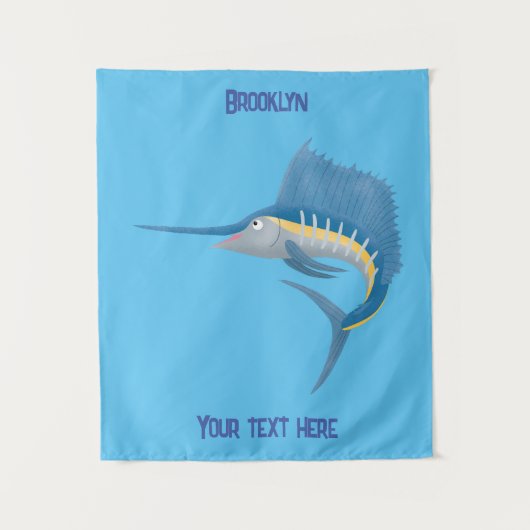 メカジキおもしろい漫画イラストレーション タペストリー (正面)